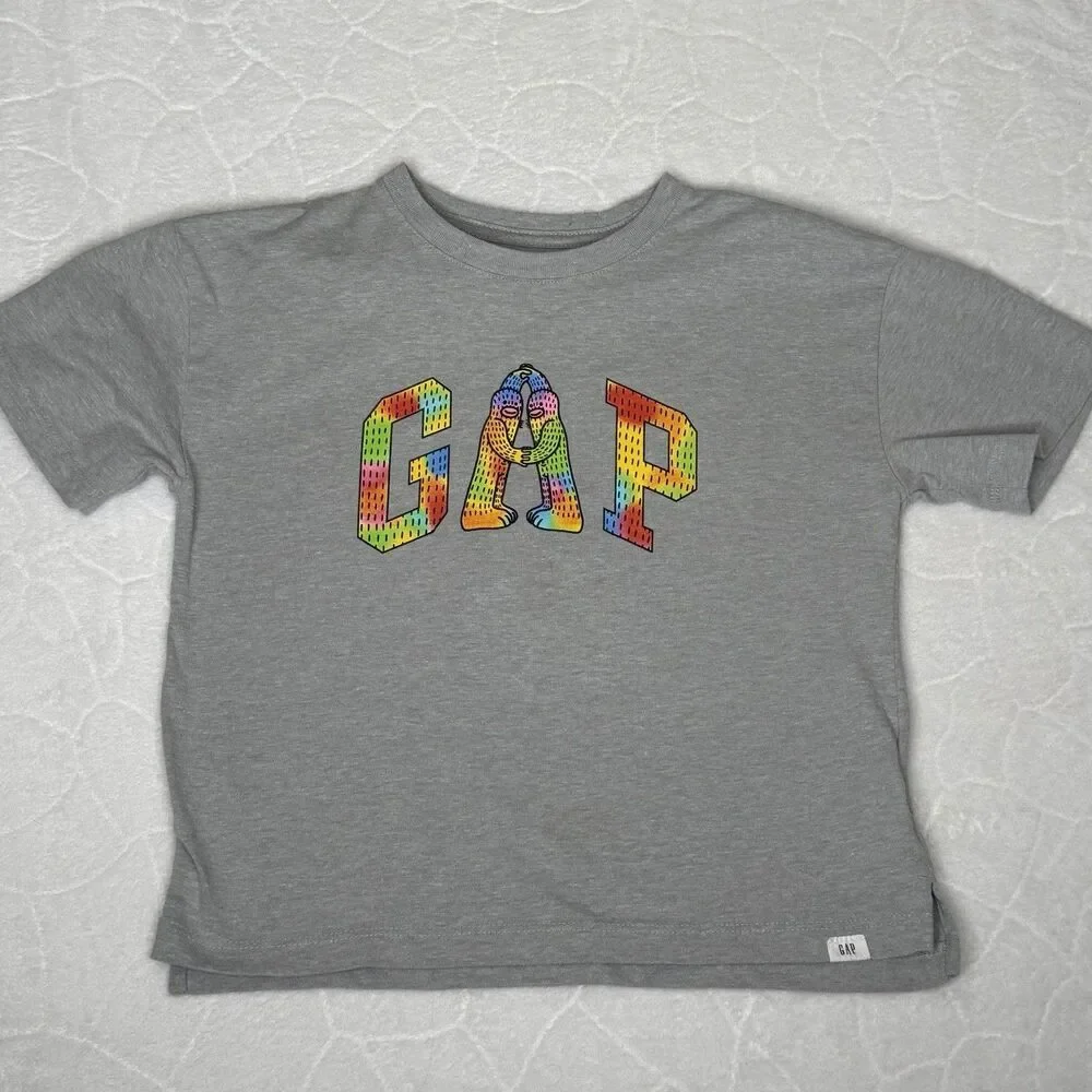 GAP Kids Size 5 Years Frank Ape Grey‎ T-shirt Rainbow Print